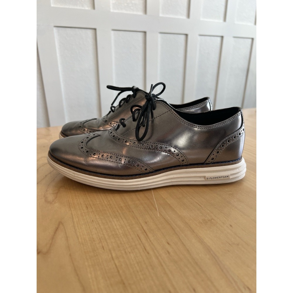 Cole Haan OriginalGrand Wingtip Oxford Silver Metallic W27406 Womens 7.5B